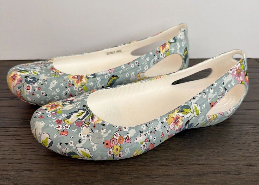 Vera Bradley X Crocs Kadee flat White Blue Floral Womens Size 9